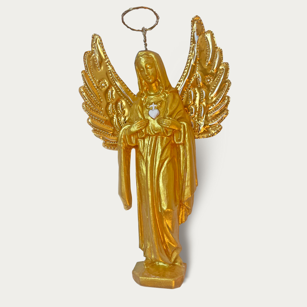 Maria mit Herz als Engel in gold