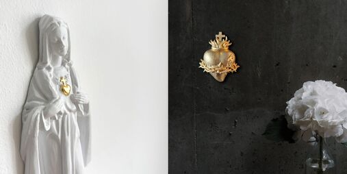 flammendes Herz Blattgold und Maria mit Herz Blattgold