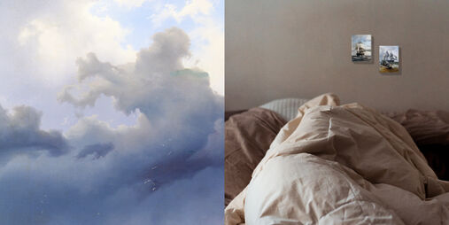 Wolkenhimmel, Seestück Schiffe über Bett